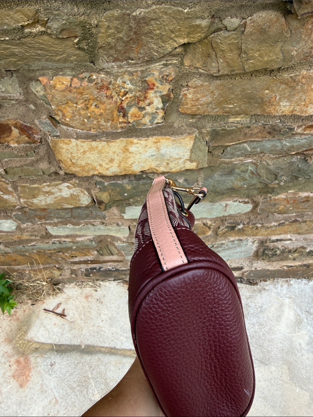 Coach Burgundy Signature Stripe Drawstring Crossbody with Cream Medallion - Picture 7 of 12